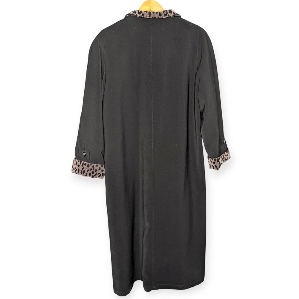 Vintage Rainshedder Elegant Black Coat with Leopard Print Accents Womens Size 14 - Picture 9 of 16